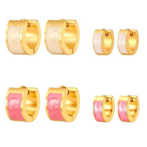Bulk Chunky Gold Enamel Hoop Earrings Set in White & Pink