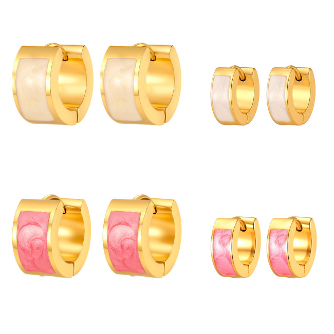Bulk Chunky Gold Enamel Hoop Earrings Set in White & Pink