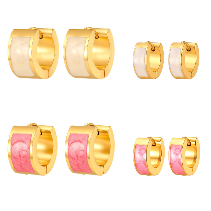 Bulk Chunky Gold Enamel Hoop Earrings Set in White & Pink