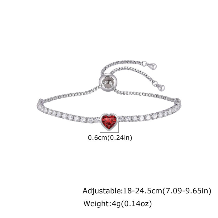 Wholesale Adjustable Heart Birthstone CZ Tennis Bracelet for Women