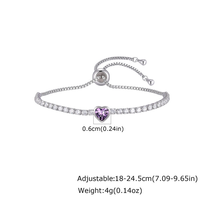 Wholesale Adjustable Heart Birthstone CZ Tennis Bracelet for Women