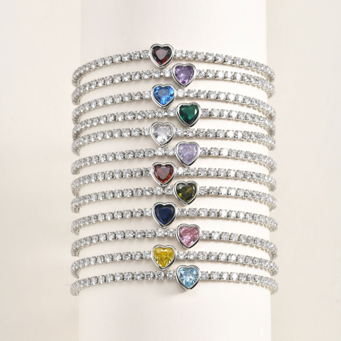 Wholesale Adjustable Heart Birthstone CZ Tennis Bracelet for Women
