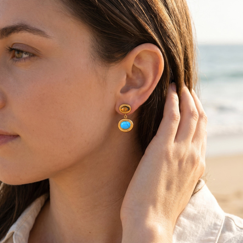 Wholesale Waterproof Stainless Steel Natural Gemstone Drop Earrings