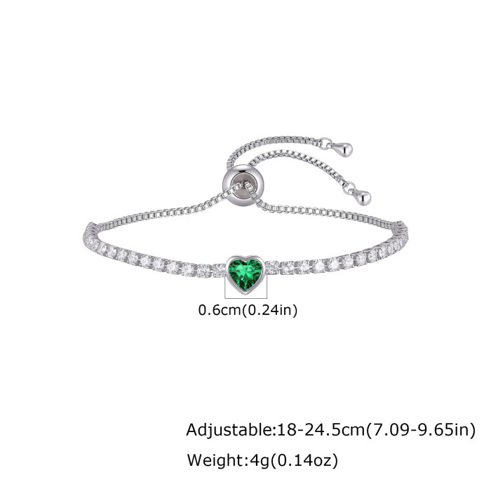 Wholesale Adjustable Heart Birthstone CZ Tennis Bracelet for Women