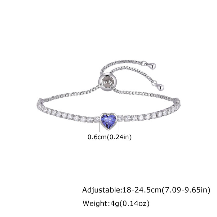Wholesale Adjustable Heart Birthstone CZ Tennis Bracelet for Women