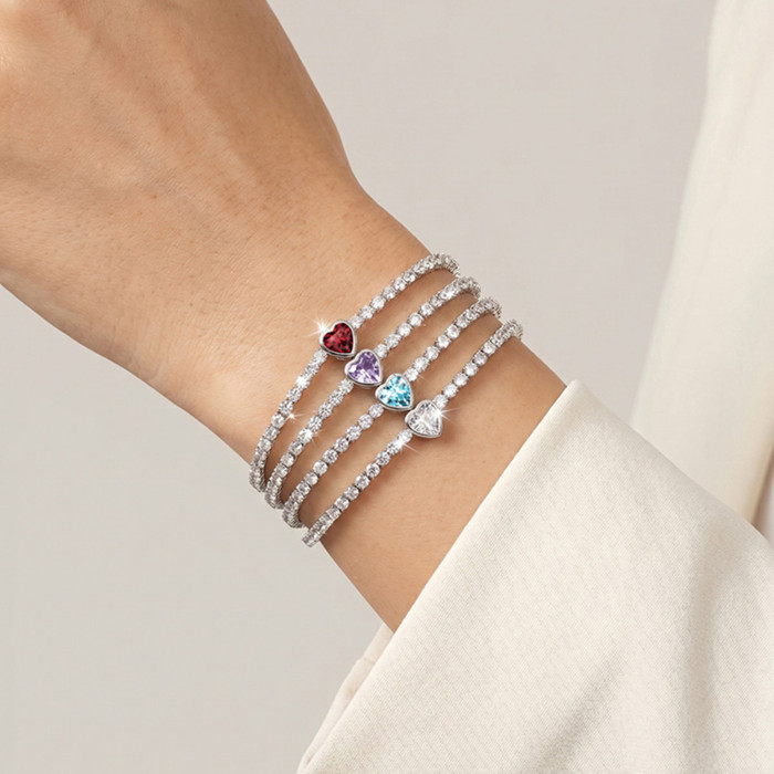 Wholesale Adjustable Heart Birthstone CZ Tennis Bracelet for Women