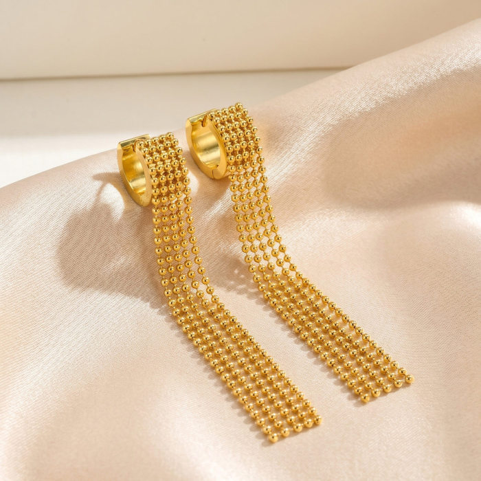 Wholesale Waterproof Stainless Steel Multi-Strand Bead Tassel Earrings
