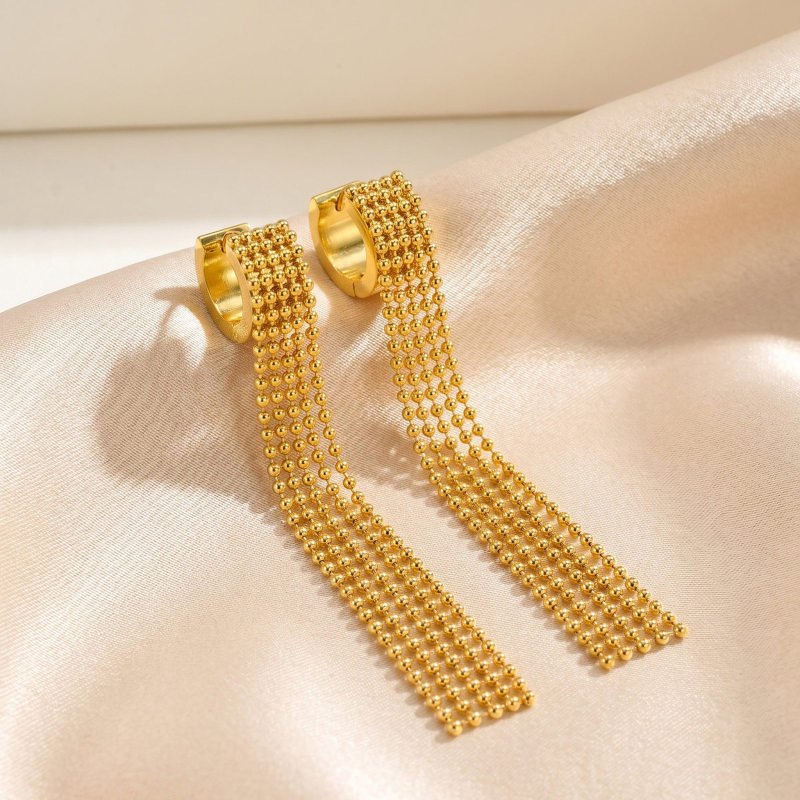 Wholesale Waterproof Stainless Steel Multi-Strand Bead Tassel Earrings