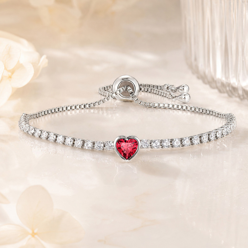 Wholesale Adjustable Heart Birthstone CZ Tennis Bracelet for Women