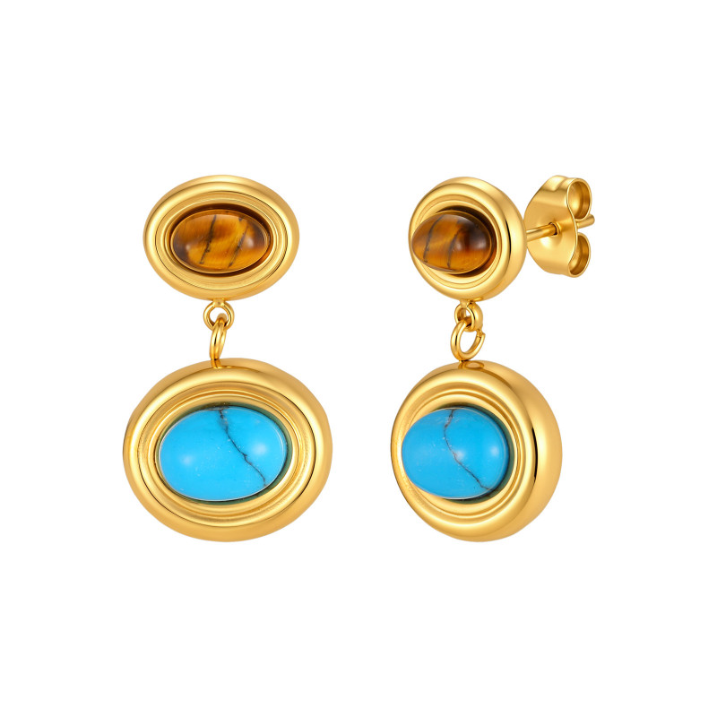 Wholesale Waterproof Stainless Steel Natural Gemstone Drop Earrings