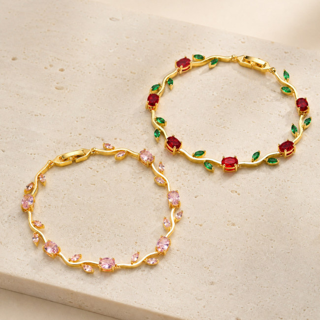 Wholesale Botanical Vine Leaf CZ Bracelet for Women