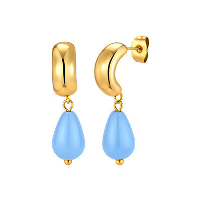 Wholesale Waterproof Stainless Steel Sky Blue Teardrop Drop Earrings