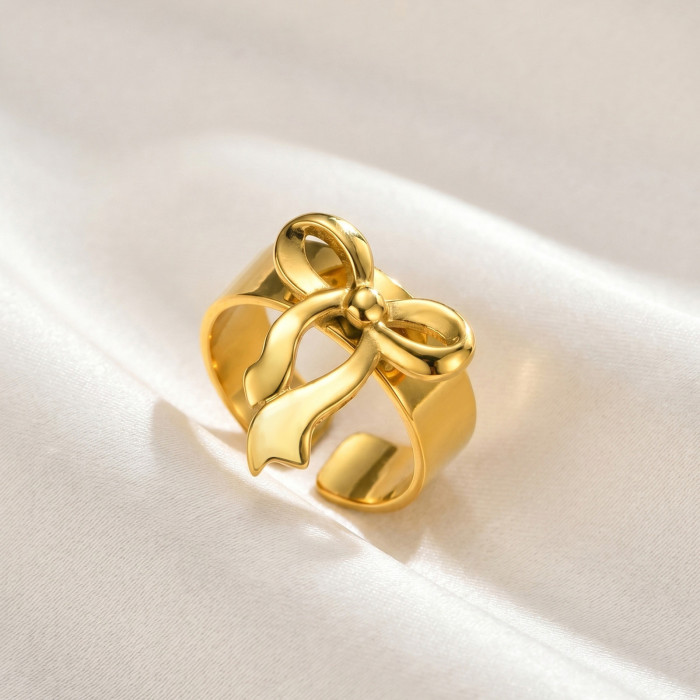 Wholesale Stainless Steel Chunky Bow Knot Wide Ring