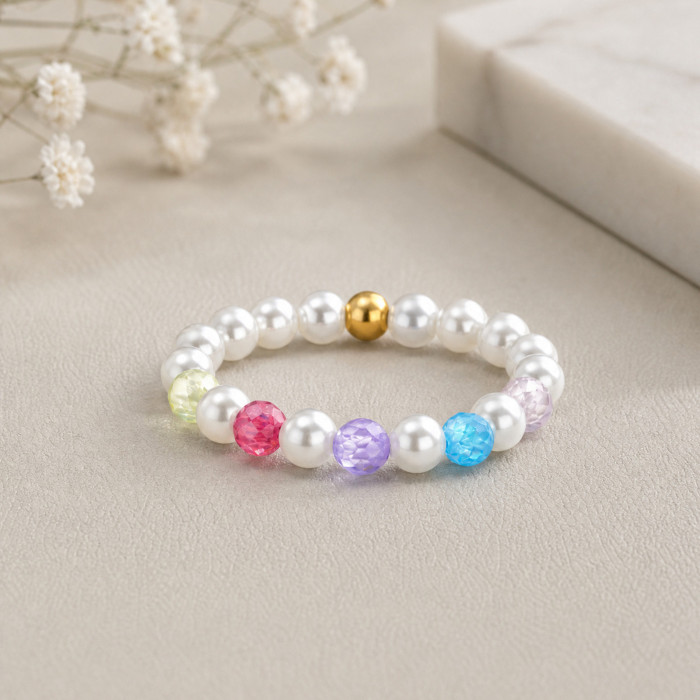 Wholesale Pearl & Colorful Faceted Crystal Bead Stretch Bracelet