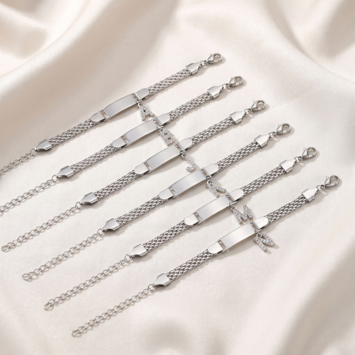 Wholesale Personalized Stainless Steel Mesh Chain Initial Charm Bracelet