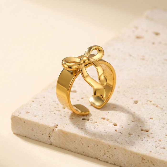 Wholesale Stainless Steel Chunky Bow Knot Wide Ring