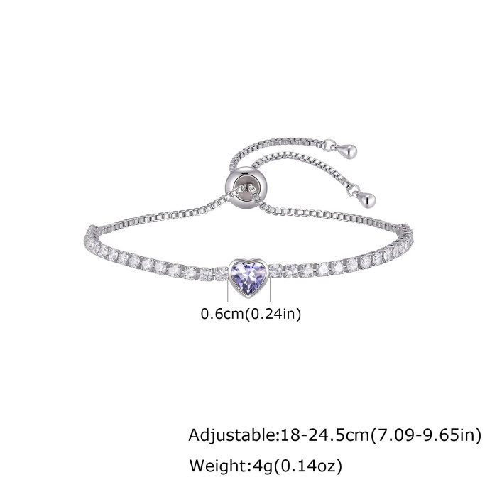 Wholesale Adjustable Heart Birthstone CZ Tennis Bracelet for Women