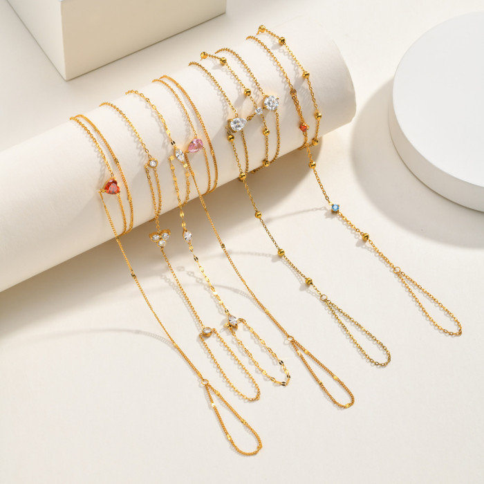 Wholesale Delicate CZ Beaded Multi-Layer Hand Chain Slave Bracelet
