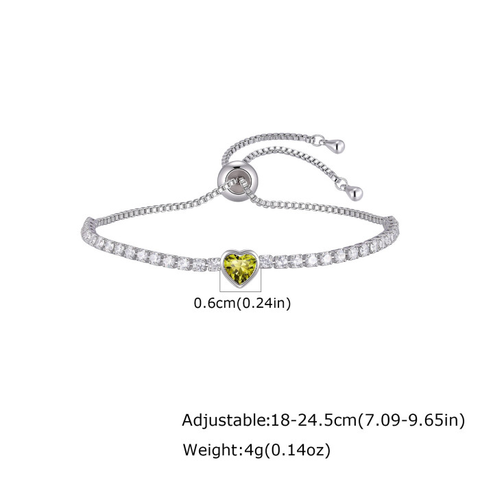Wholesale Adjustable Heart Birthstone CZ Tennis Bracelet for Women