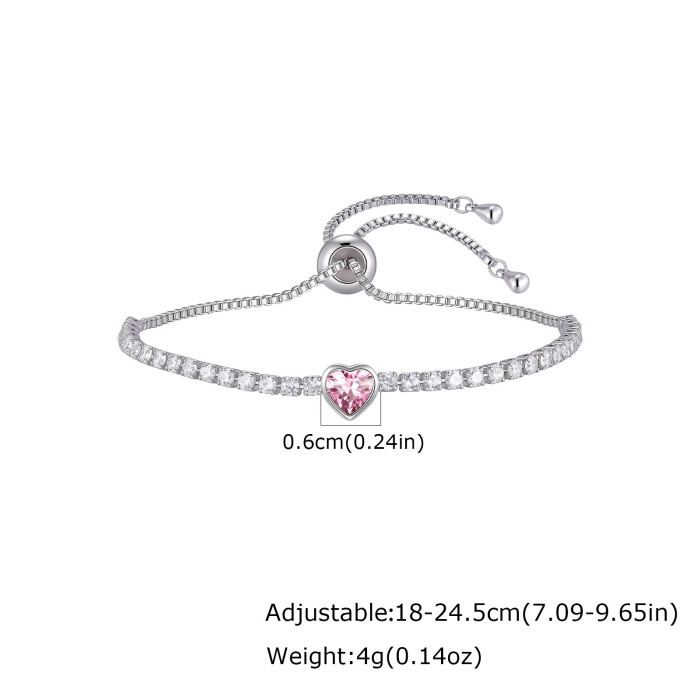 Wholesale Adjustable Heart Birthstone CZ Tennis Bracelet for Women