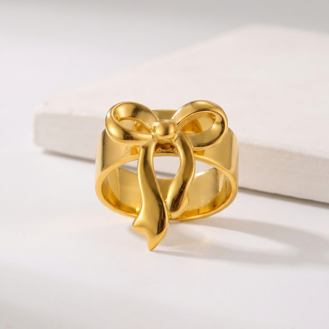 Wholesale Stainless Steel Chunky Bow Knot Wide Ring