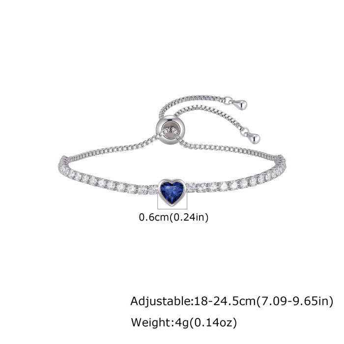 Wholesale Adjustable Heart Birthstone CZ Tennis Bracelet for Women