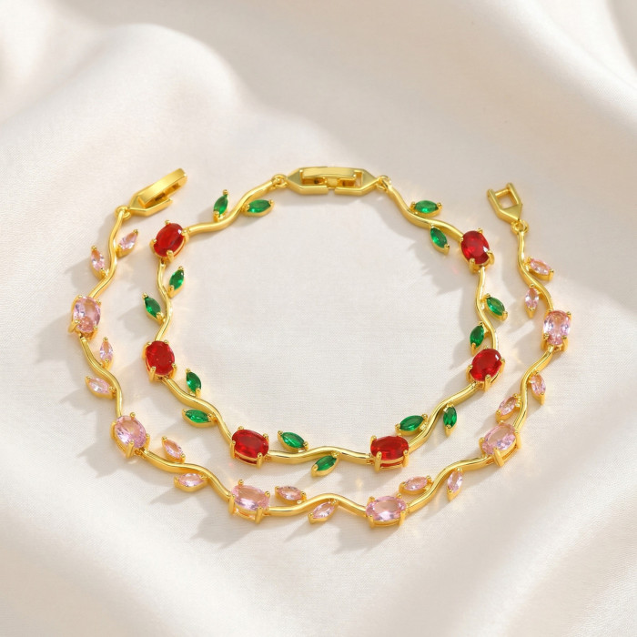Wholesale Botanical Vine Leaf CZ Bracelet for Women