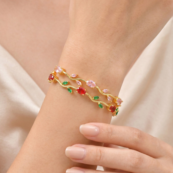 Wholesale Botanical Vine Leaf CZ Bracelet for Women