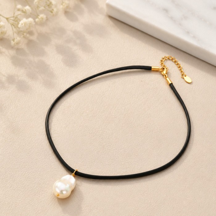 Wholesale Minimalist Black Cord Pearl Choker Necklace