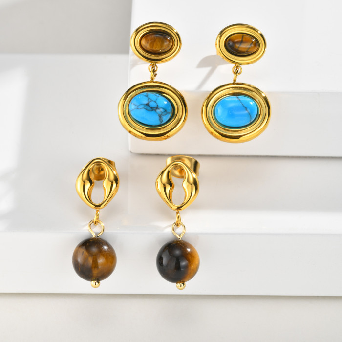 Wholesale Waterproof Stainless Steel Natural Gemstone Drop Earrings