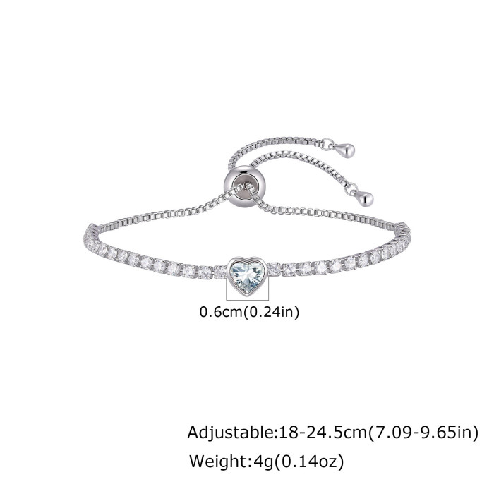 Wholesale Adjustable Heart Birthstone CZ Tennis Bracelet for Women