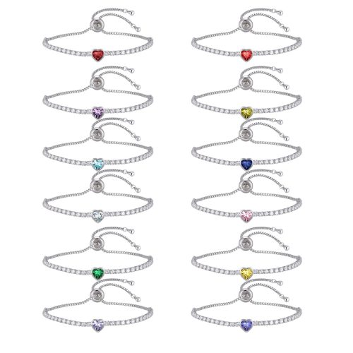 Wholesale Adjustable Heart Birthstone CZ Tennis Bracelet for Women