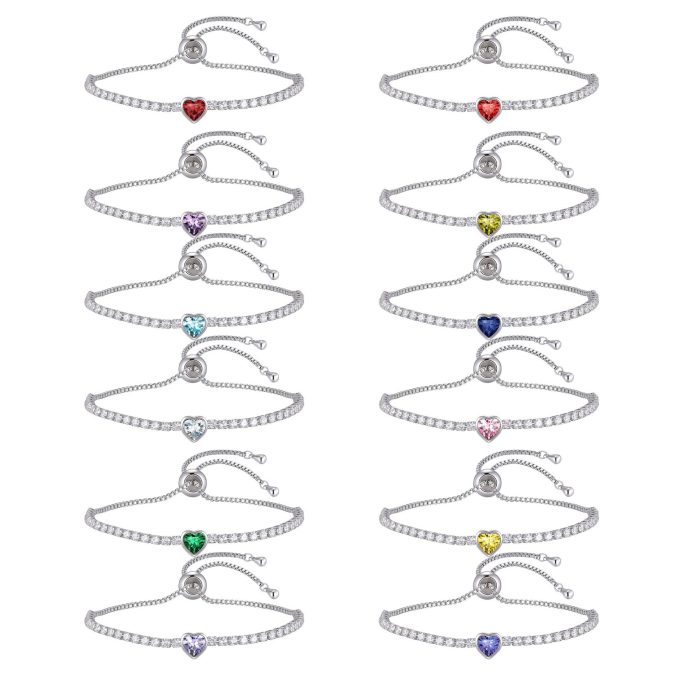 Wholesale Adjustable Heart Birthstone CZ Tennis Bracelet for Women