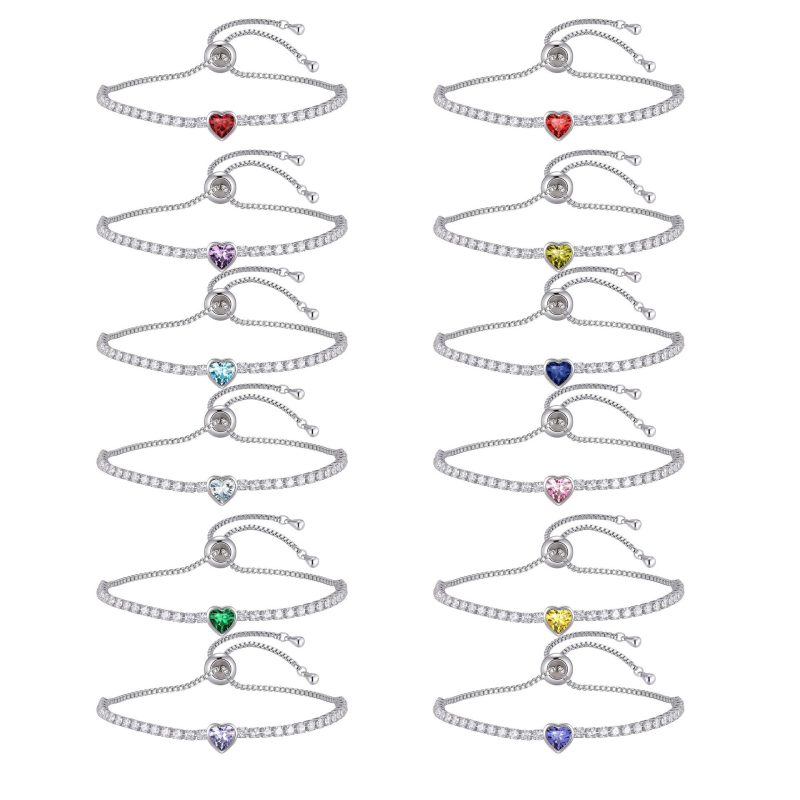 Wholesale Adjustable Heart Birthstone CZ Tennis Bracelet for Women