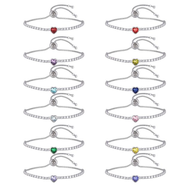 Wholesale Adjustable Heart Birthstone CZ Tennis Bracelet for Women