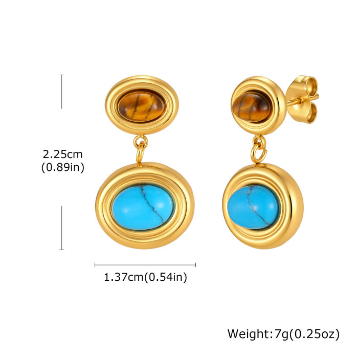 Wholesale Waterproof Stainless Steel Natural Gemstone Drop Earrings