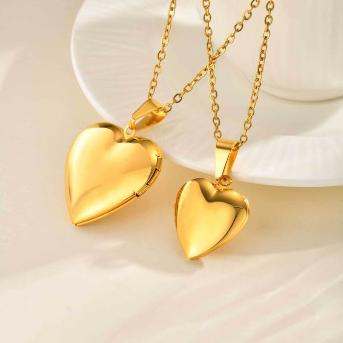 Stainless Steel Heart Photo Locket Necklace