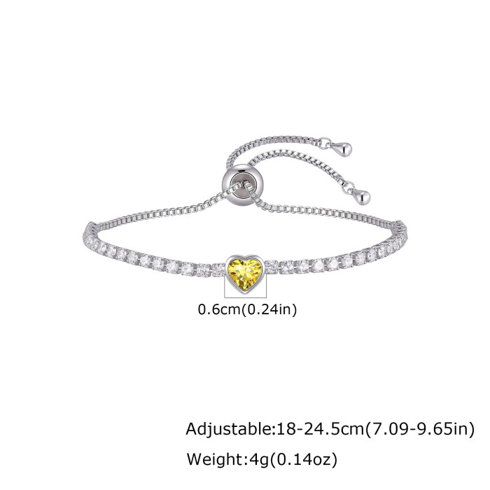 Wholesale Adjustable Heart Birthstone CZ Tennis Bracelet for Women