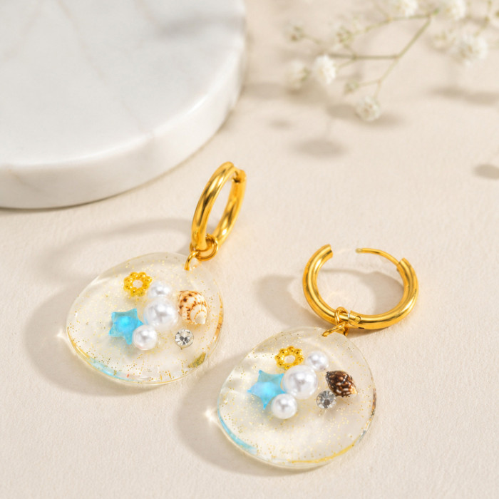 Wholesale 18K Gold Plated Resin Ocean Element Drop Earrings