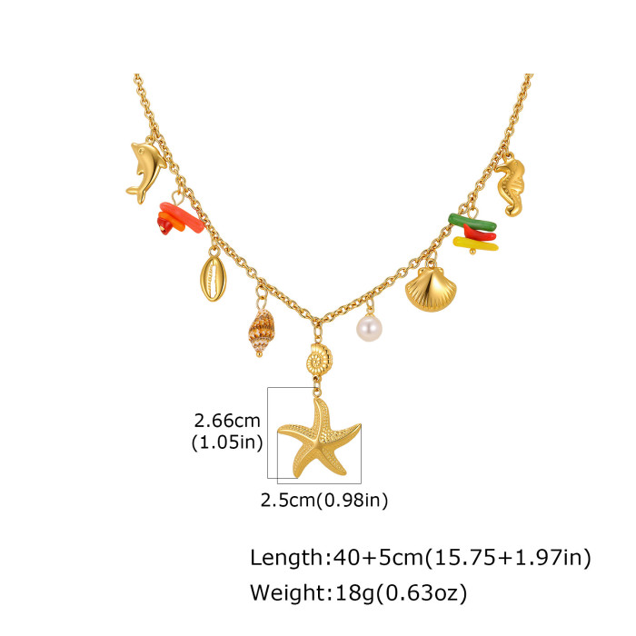 Wholesale Boho Summer Beach Multi-Charm Ocean Life Statement Necklace