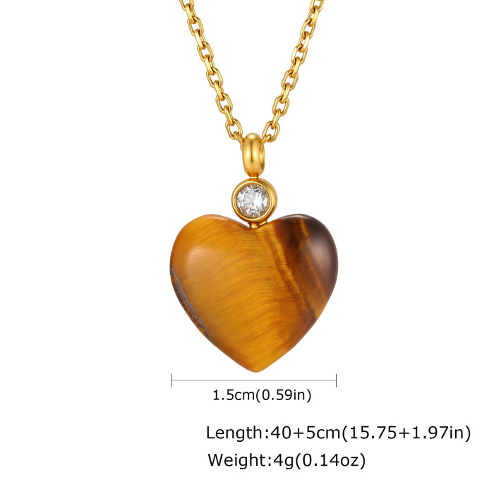 Wholesale Waterproof Stainless Steel Natural Tiger Eye Heart Necklace