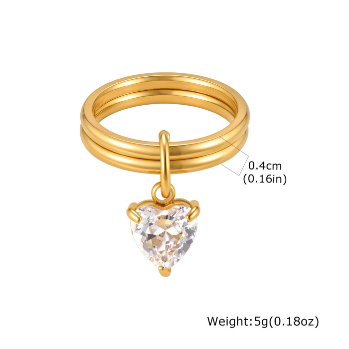 Wholesale Trendy Dangle CZ Charm Double Band Stacking Ring Set
