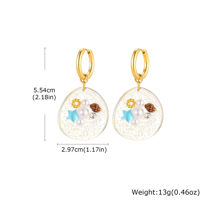 Wholesale 18K Gold Plated Resin Ocean Element Drop Earrings