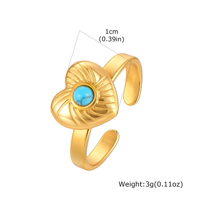 Wholesale Stainless Steel Turquoise Radiant Heart Ring