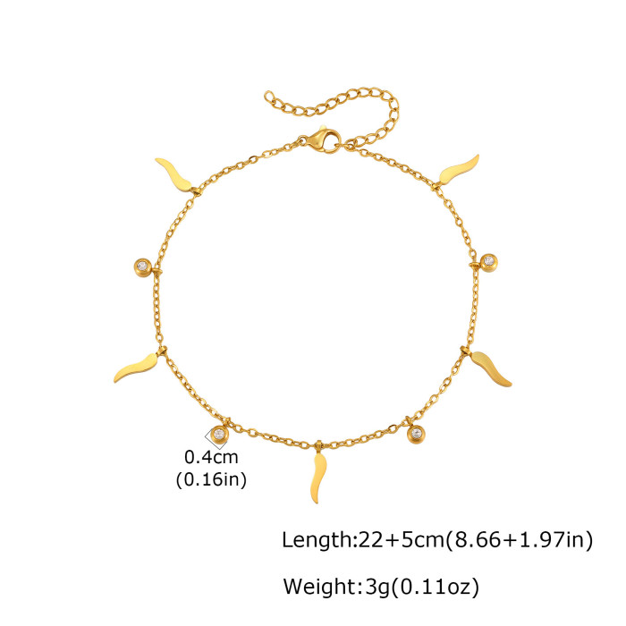 Wholesale Minimalist Lucky Chili Pepper & CZ Dangle Charm Foot Bracelet
