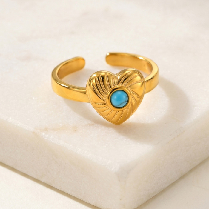 Wholesale Stainless Steel Turquoise Radiant Heart Ring