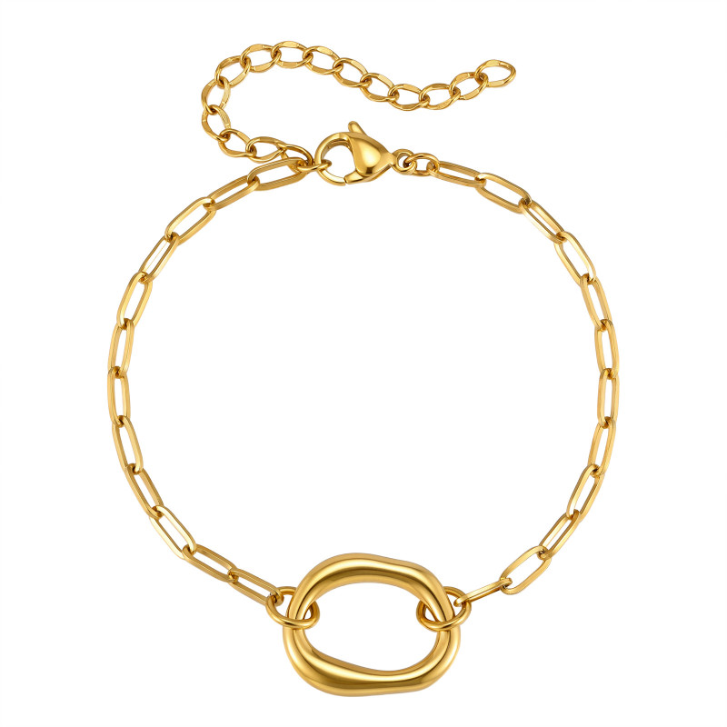 Wholesale Modern Chic Stainless Steel Organic Oval Charm Paperclip Chain Bracelet