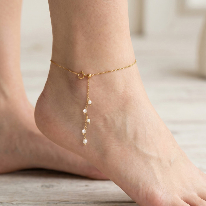 Wholesale Bridal Summer Beach Dainty Gold Pearl Dangle Foot Chain