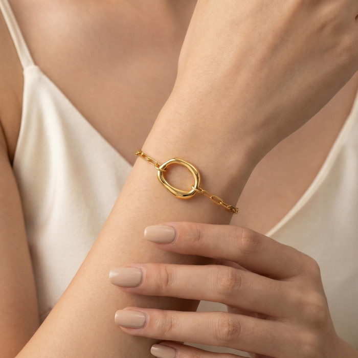 Wholesale Modern Chic Stainless Steel Organic Oval Charm Paperclip Chain Bracelet