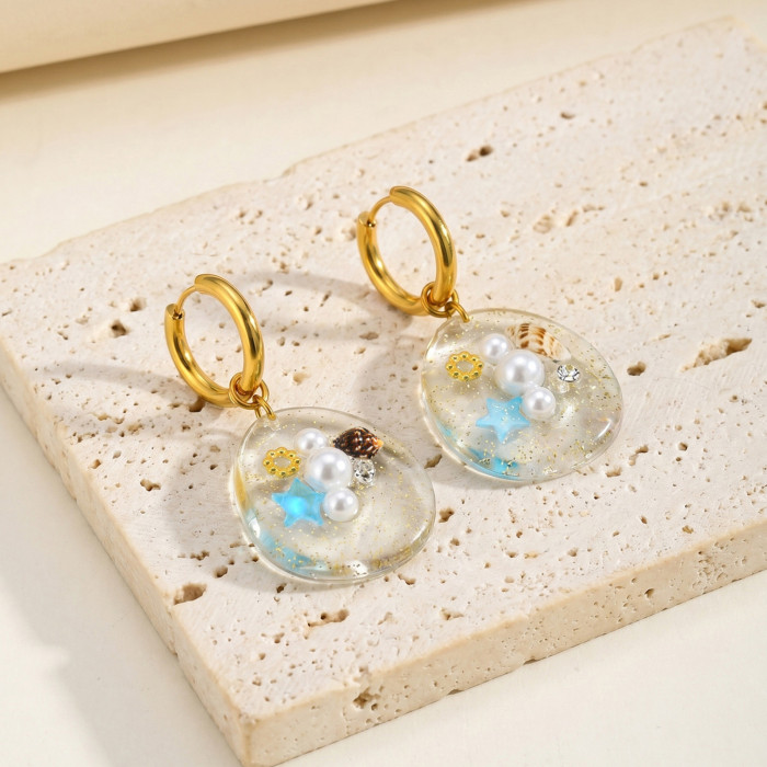 Wholesale 18K Gold Plated Resin Ocean Element Drop Earrings